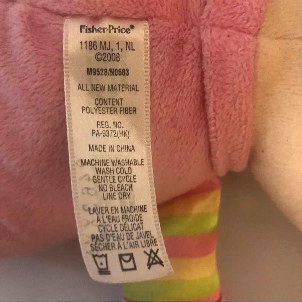 Fischer Price Baby’s First Rattle Doll Pink Plush Stripes & Circles 2008